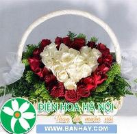 Giỏ hoa hồng nhung hoa hồng bạch